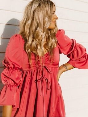 Lani the Label Pink Babydoll Mini Dress Puff Sleeve Tie Front NWT XS Summer